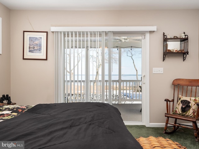 carpeted bedroom with access to exterior