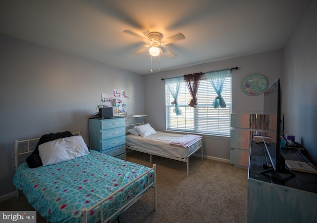 bedroom with carpet floors and ceiling fan