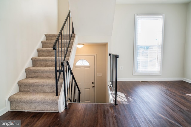 foyer entrance featuring dark wood-type flooring