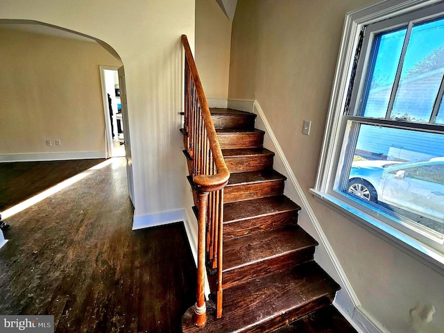 stairway featuring hardwood / wood-style floors