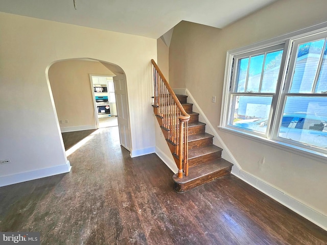 stairway with wood-type flooring