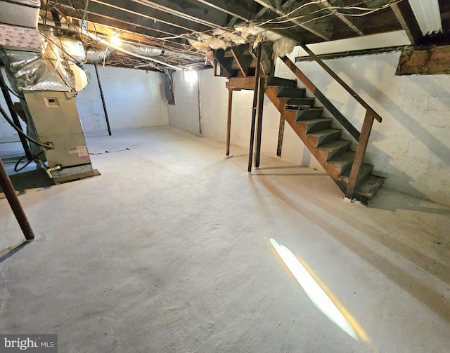 basement with heating unit