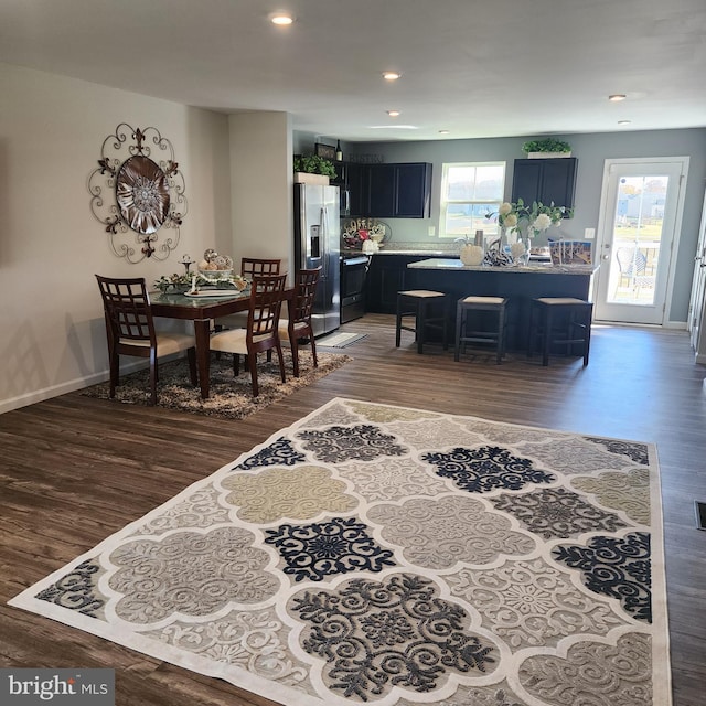 living room featuring a healthy amount of sunlight and dark hardwood / wood-style flooring