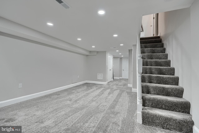 basement featuring carpet floors