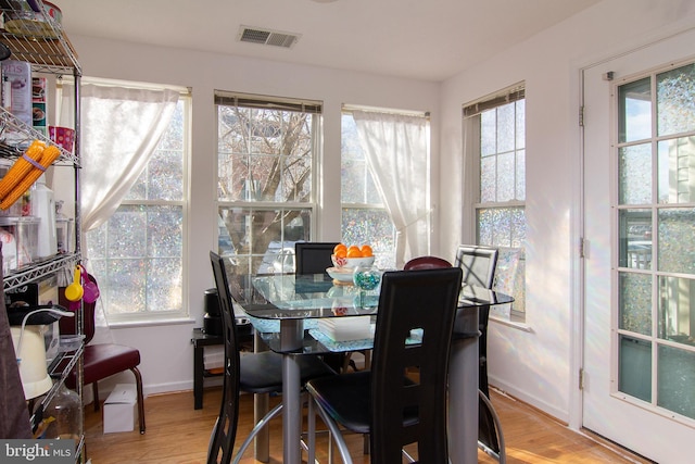 dining area with light hardwood / wood-style flooring