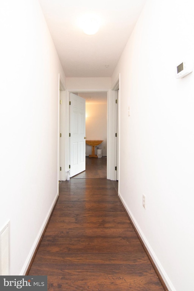 corridor with dark wood-type flooring