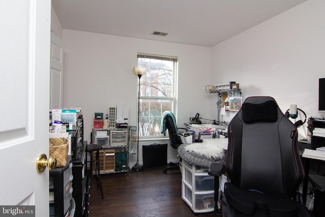 office area featuring dark wood-type flooring