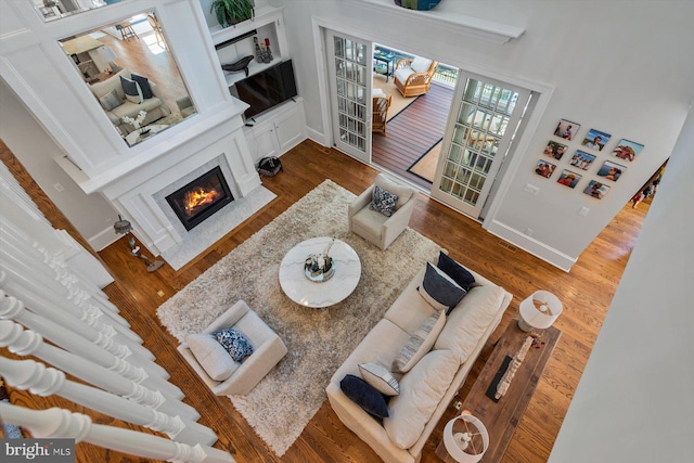 living room with dark wood-type flooring