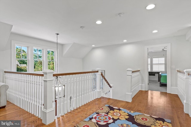 hallway with hardwood / wood-style flooring and a wealth of natural light