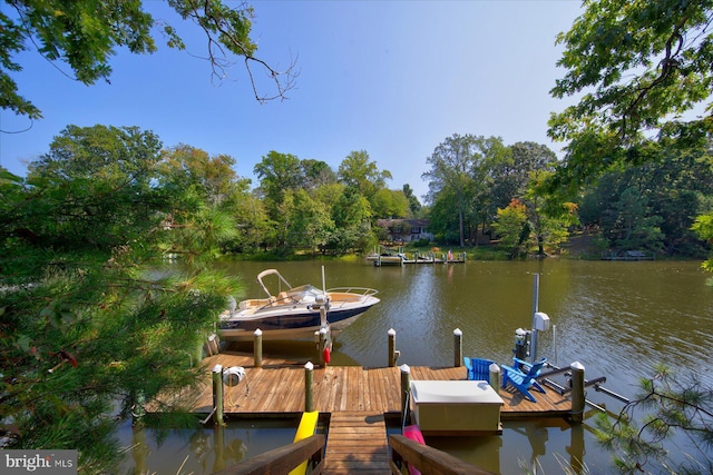 view of dock featuring a water view