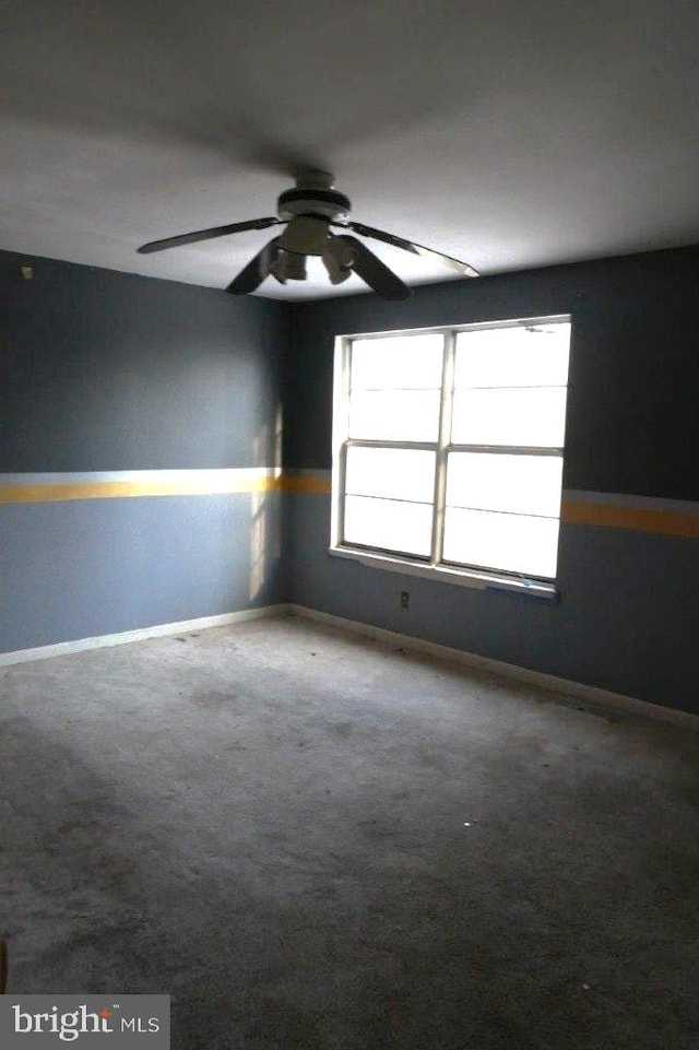 spare room with ceiling fan and carpet floors