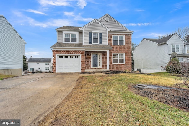 front facade with a garage and a front yard