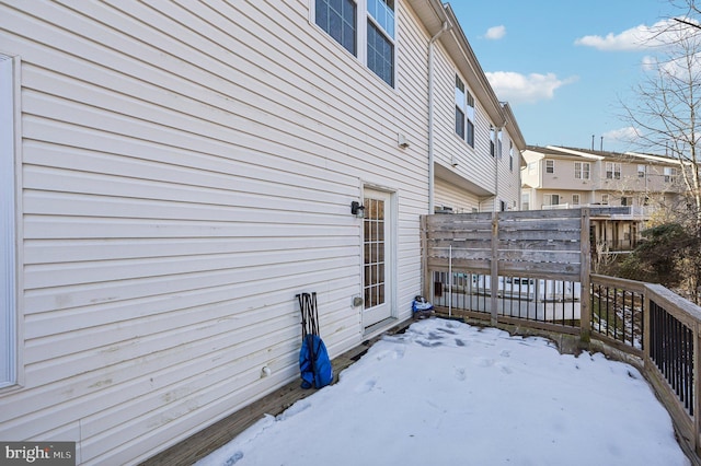 view of snow covered exterior