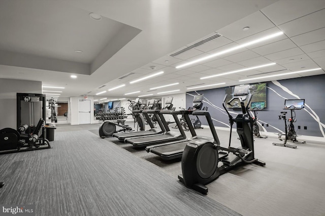 gym featuring carpet flooring