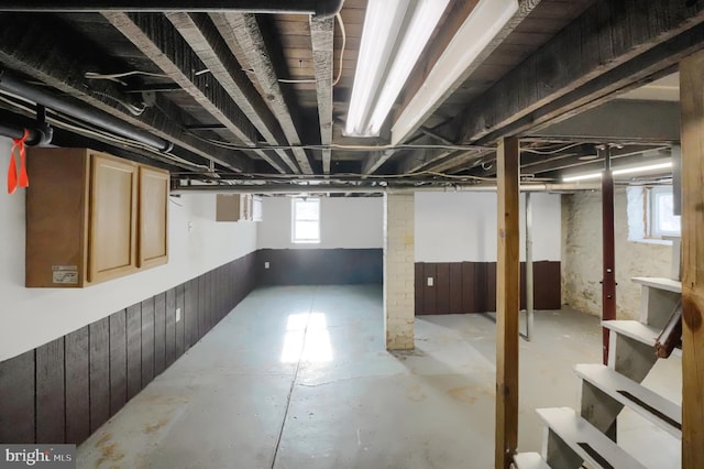 basement with wood walls