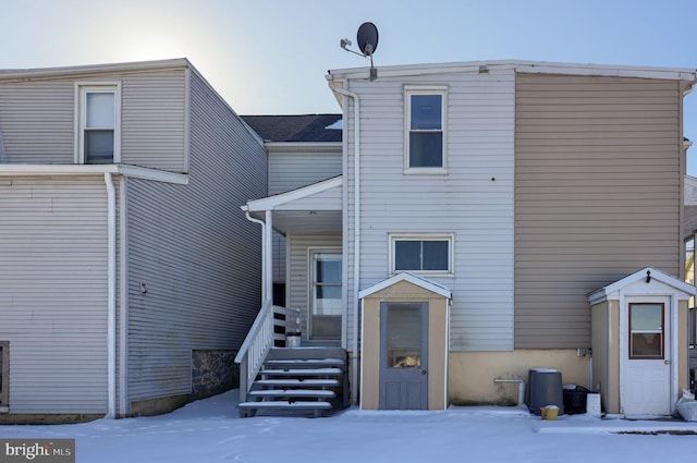 view of snow covered property