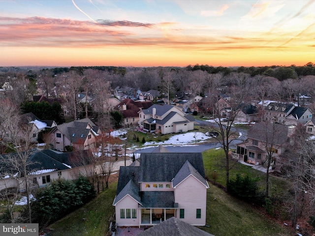 view of aerial view at dusk