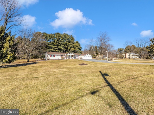 view of yard with a garage