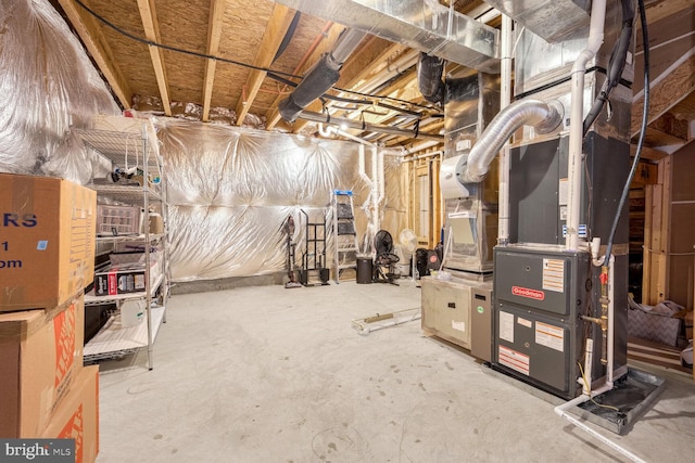 basement featuring heating unit