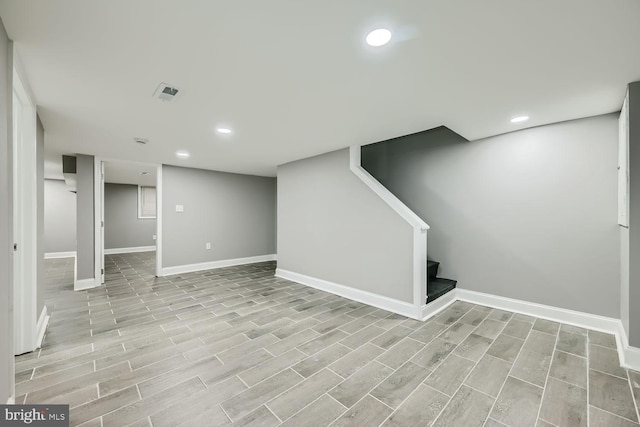 basement with light wood-type flooring