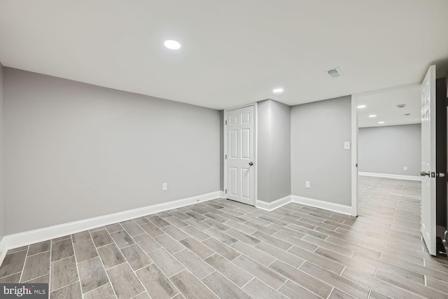 basement featuring light wood-type flooring