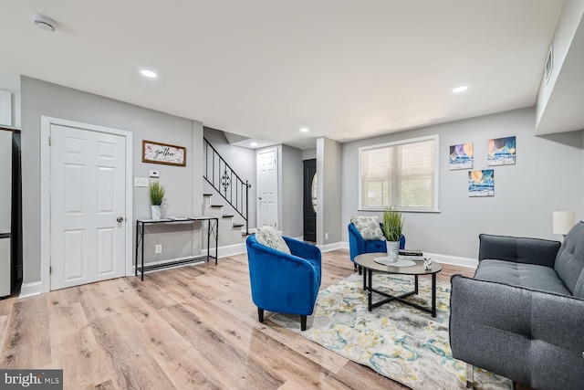 living room with light wood-type flooring