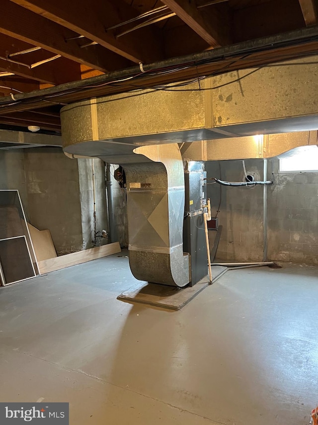 basement with heating unit