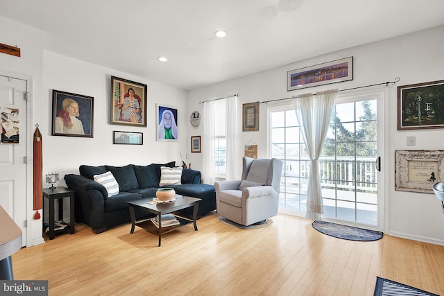 living room with light hardwood / wood-style flooring