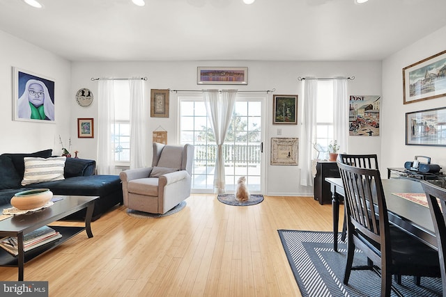 living room featuring a healthy amount of sunlight and light wood-type flooring