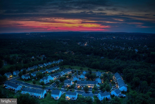 view of aerial view at dusk