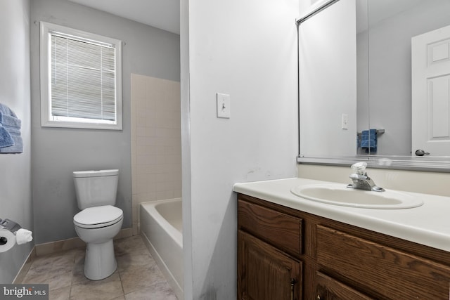 full bathroom featuring vanity, shower / washtub combination, tile patterned floors, and toilet