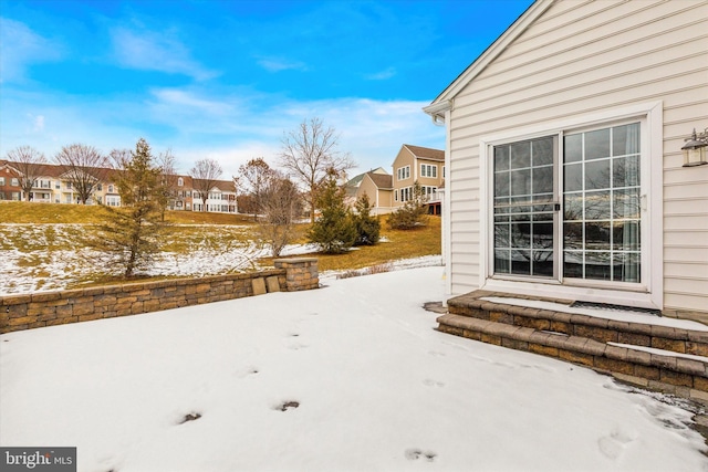 view of yard covered in snow