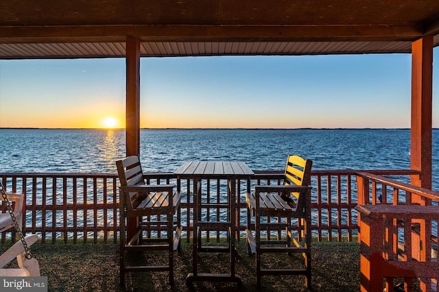 dock area featuring a water view