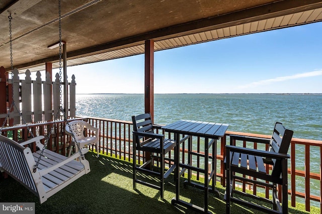 view of dock with a water view