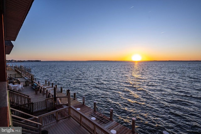 dock area featuring a water view