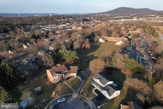 birds eye view of property with a mountain view