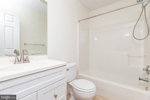 full bathroom featuring vanity, shower / bathing tub combination, and toilet