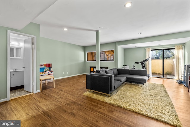 living room with wood-type flooring