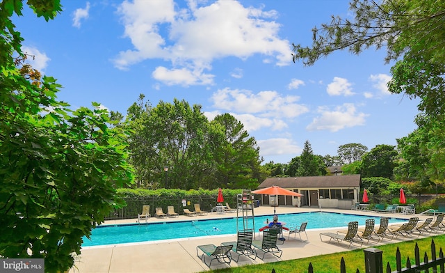 view of swimming pool with a patio