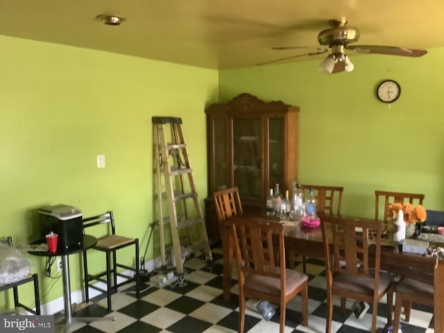 dining room with ceiling fan