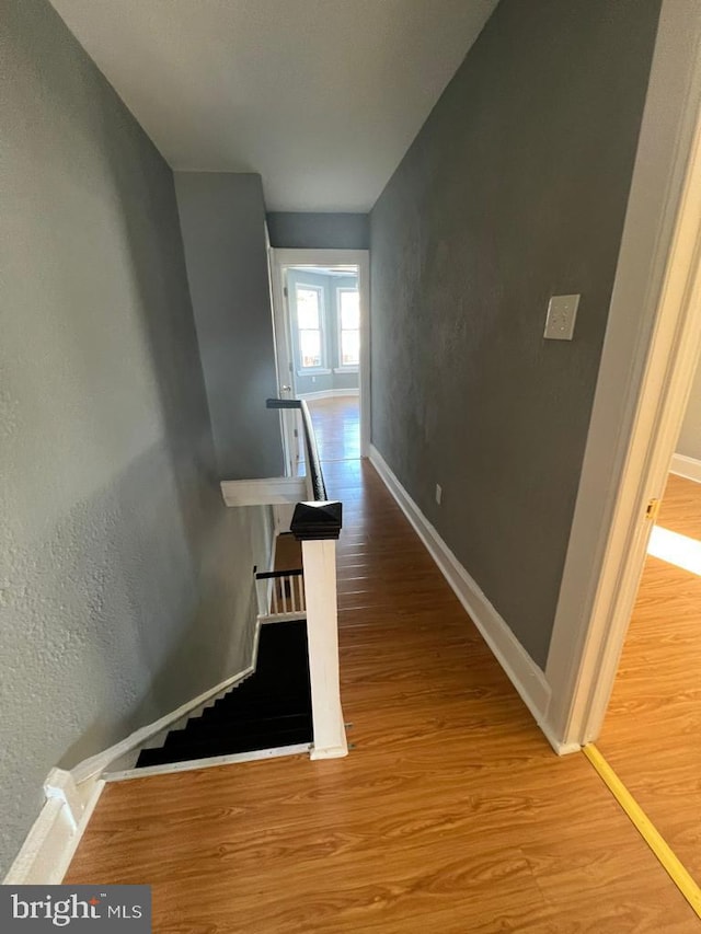 stairway with wood-type flooring