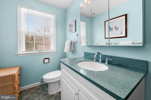 bathroom with vanity, toilet, and tile patterned floors