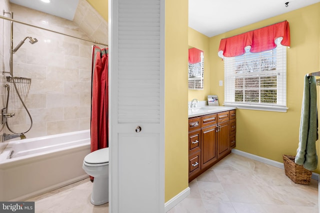 full bathroom with vanity, tile patterned flooring, toilet, and shower / bath combo