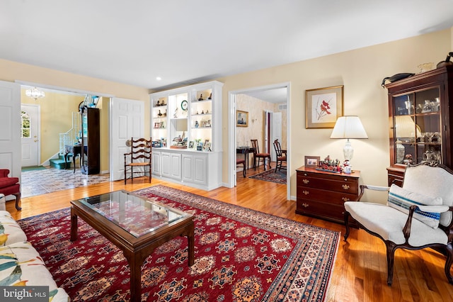 living room with hardwood / wood-style flooring