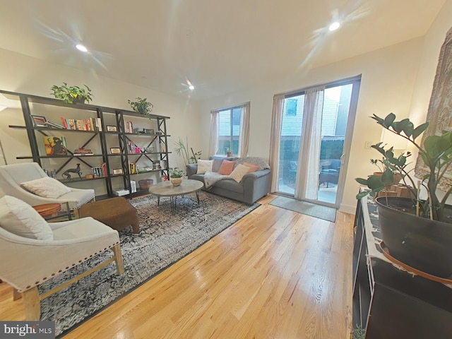 living room featuring light wood-type flooring