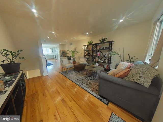 living room with light wood-type flooring