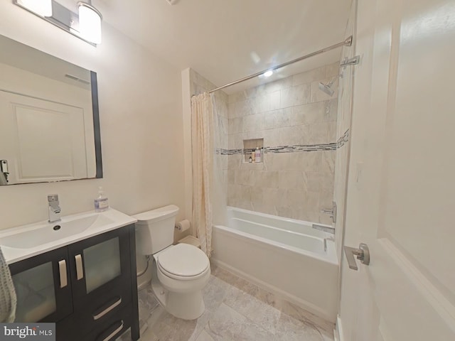 full bathroom with toilet, vanity, and shower / bath combo with shower curtain