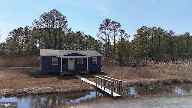 dock area with a water view