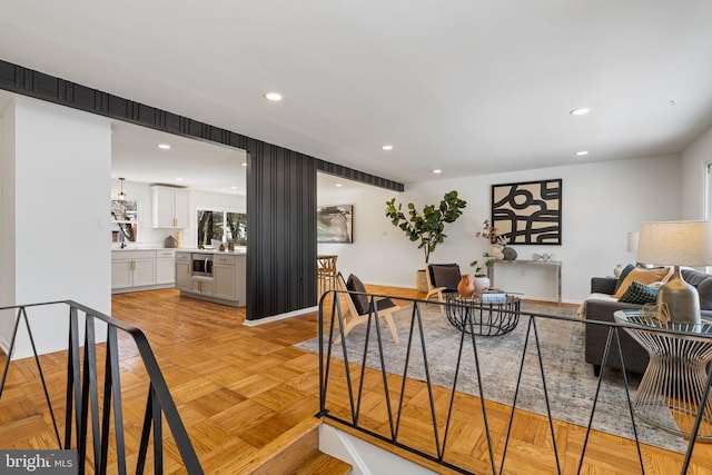 living room with light parquet flooring