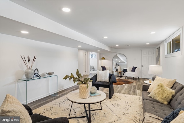 living room featuring dark hardwood / wood-style floors